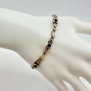 Vintage Simmons 12K Gold Filled Purple Glass Dainty Delicate 6.5" Bracelet